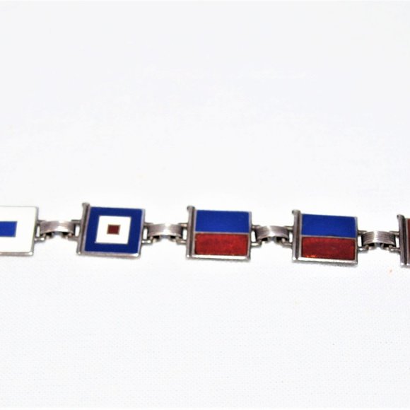 1940s Sterling Silver Enamel Nautical Flag “Sweetheart” Bracelet WWII - Picture 2 of 9